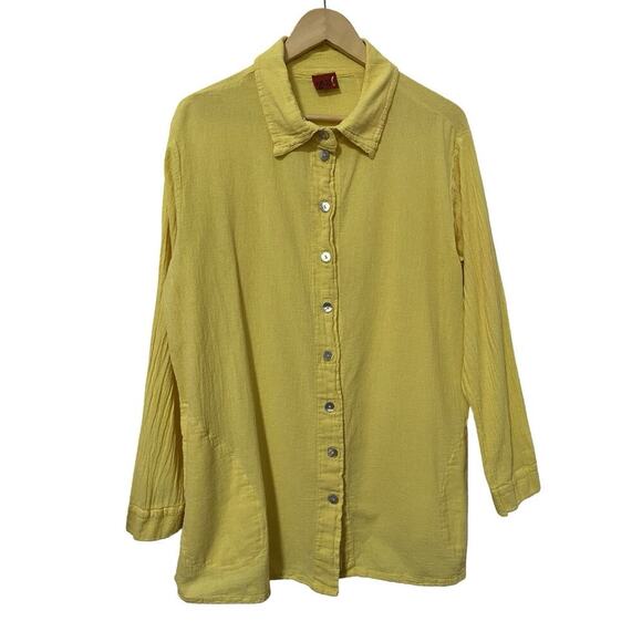 Oh My Gauze Womens Button Up Tunic TopSize L/XL Yellow Mustard Lagenlook FLAW - Picture 1 of 10